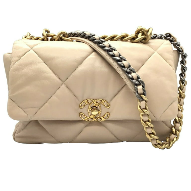 Authenticated Used CHANEL Chanel 19 Nineteen Large Bag 2WAY Chain Shoulder  Lambskin Beige Vintage Metal Fittings AS1161 29 Series Good Condition Rare  Product Popular Ladies Gift 
