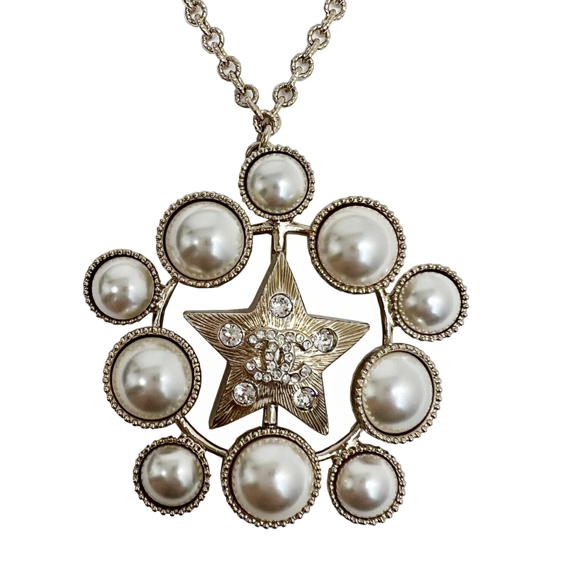 Chanel Necklace Women B19S Rhinestone Pearl Gold Authentic Rare W/Box, Case