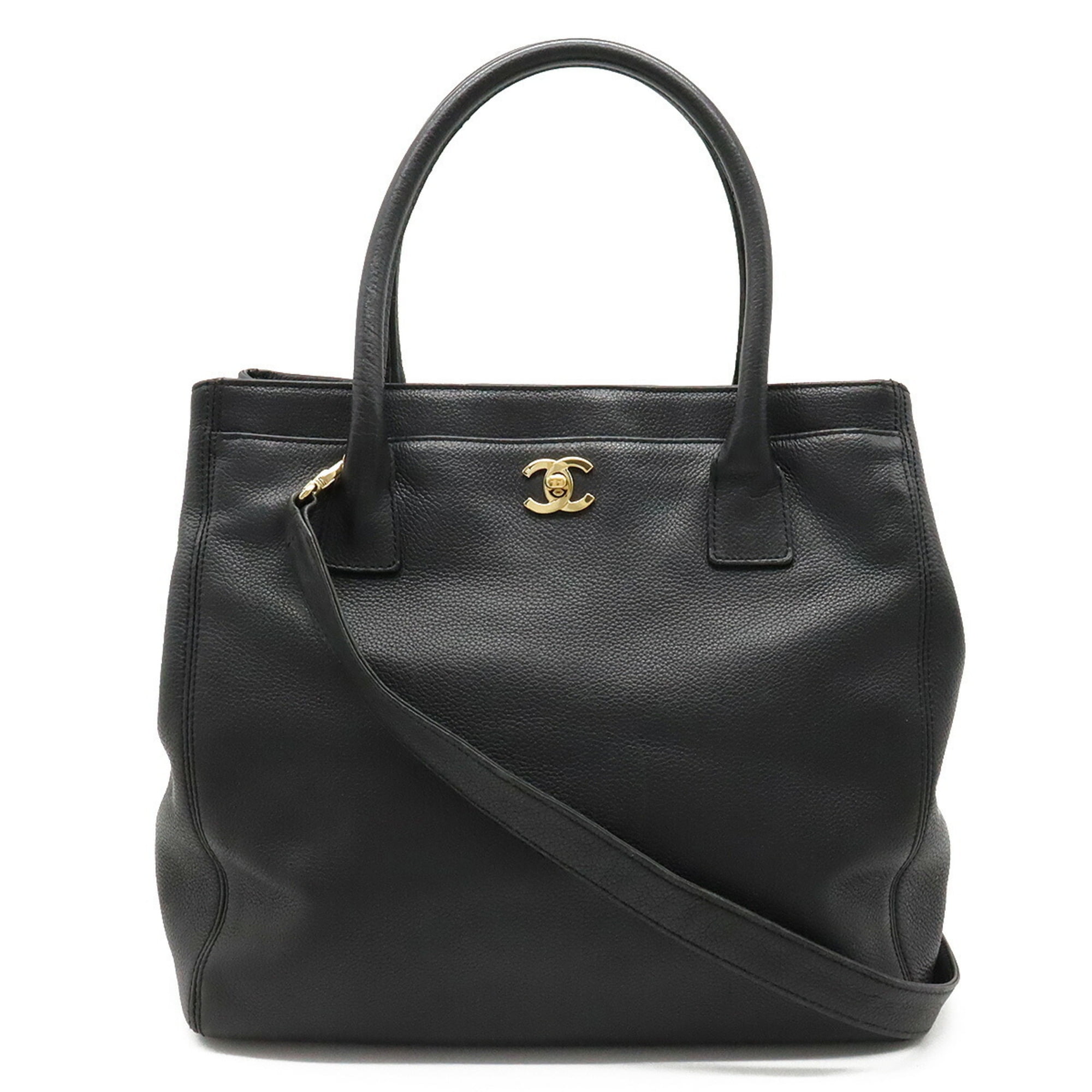 Chanel Chanel Executive Line Here Mark Tote Bag Handbag Shoulder Black  Pouch Shortage
