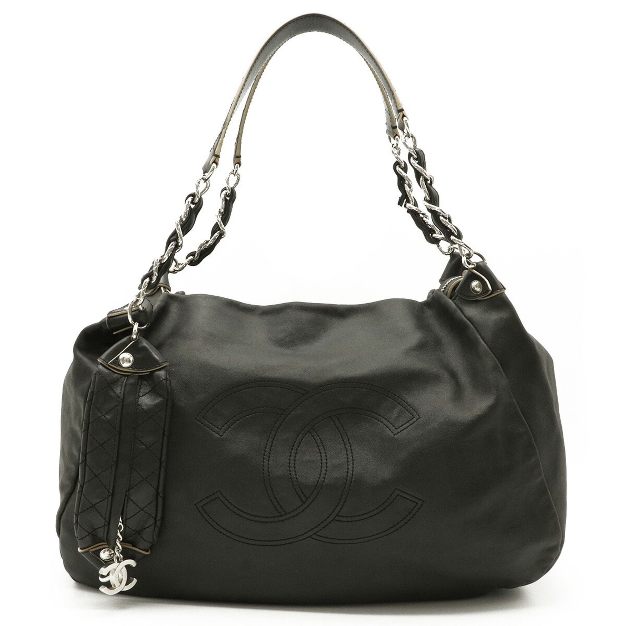 Chanel shoulder bag ladies black leather chain
