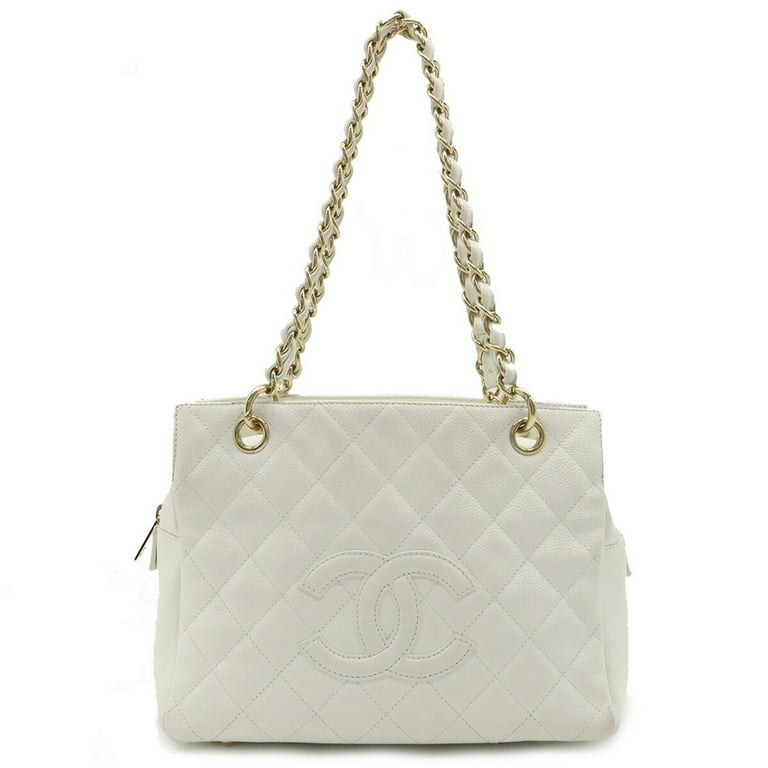 used Pre-owned Chanel Chanel Matelasse Chain Tote Bag Shoulder Caviar Skin Leather White (Good), Women's, Size: (HxWxD): 19.5cm x 26cm x 13cm / 7.67