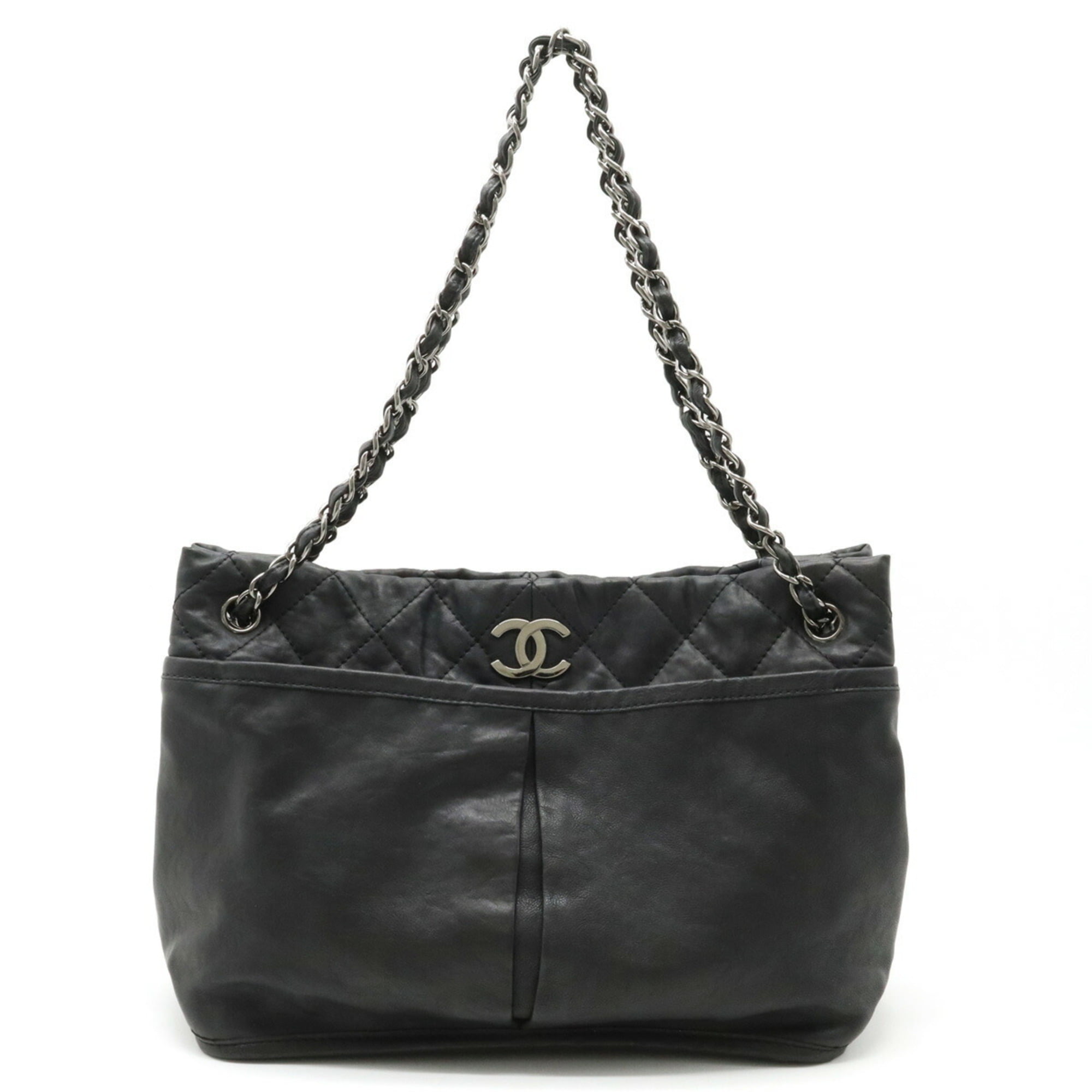 Authenticated Used CHANEL Chanel matelasse here mark chain shoulder tote  bag leather black