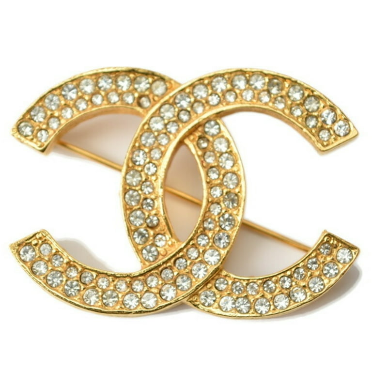 used Pre-owned Chanel Brooch Pin Here Mark Rhinestone Gold (Good), Adult Unisex, Size: One Size