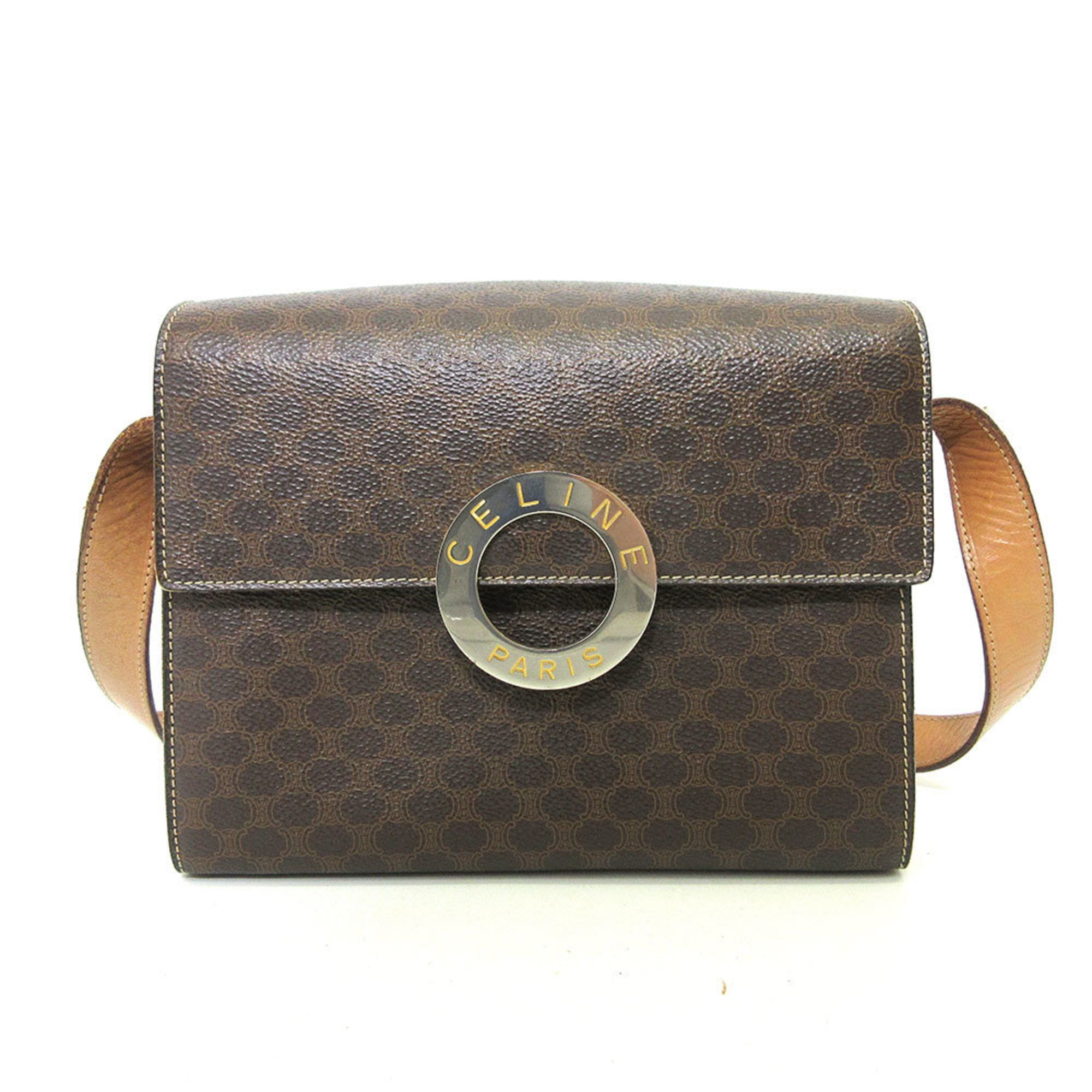 Authenticated Used Celine Shoulder Bag Brown Pochette Macadam Circle Square  Ladies PVC x Leather 