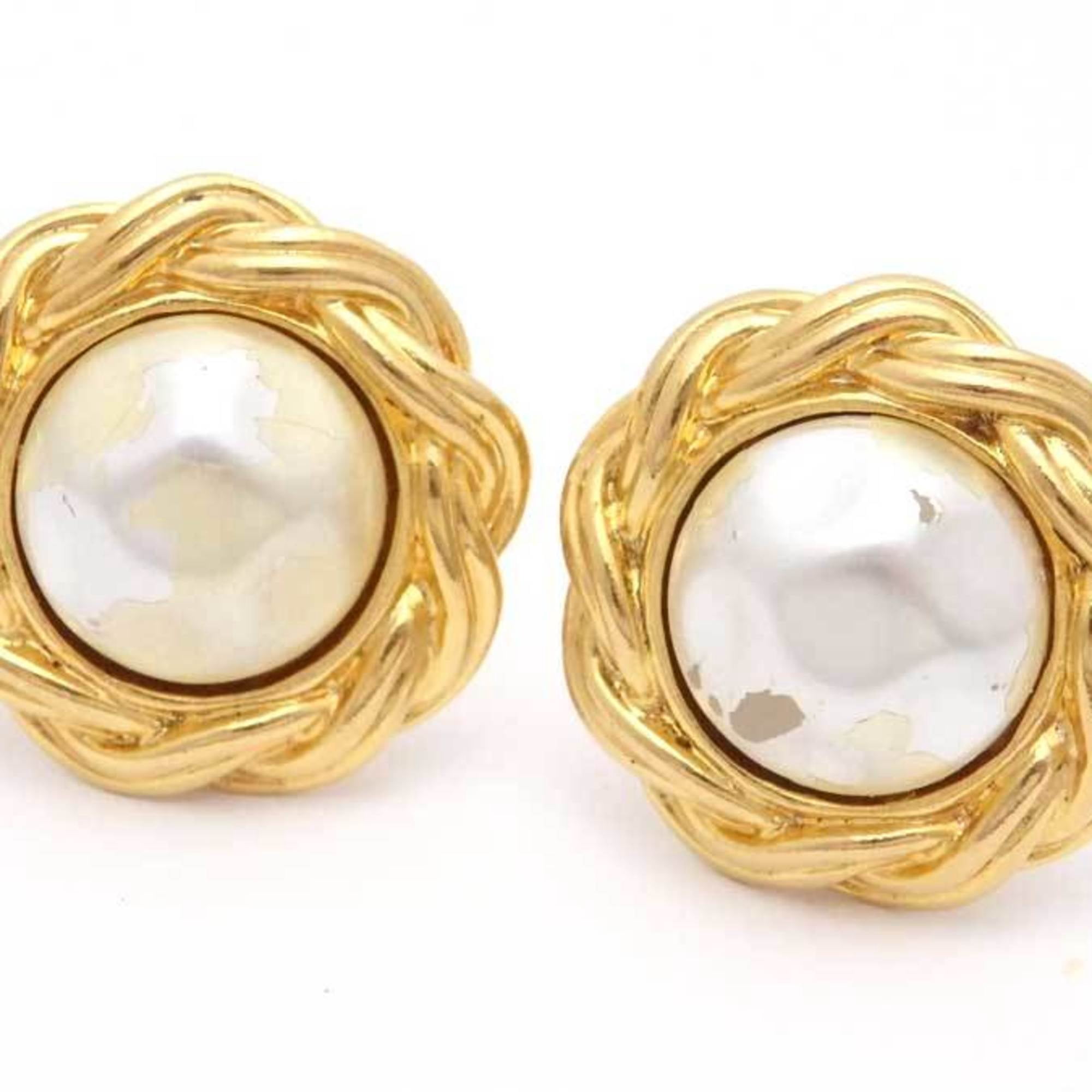 used Pre-owned Chanel Chanel Earrings Metal/Fake Pearl Gold/White Ladies (Good), Adult Unisex, Size: One size, Grey Type