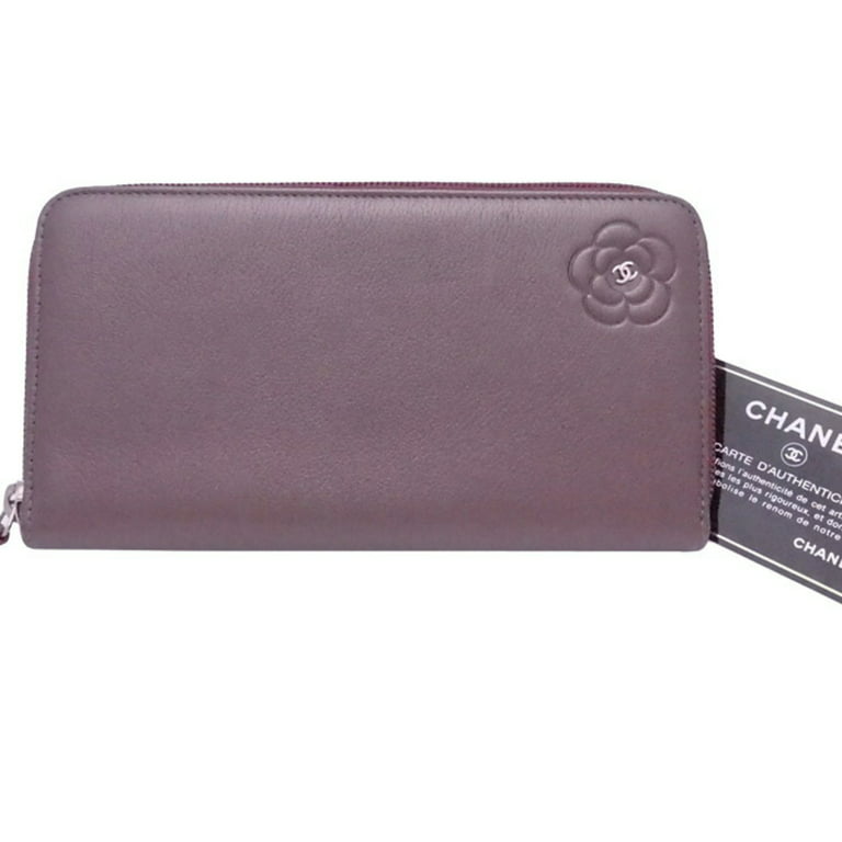 Authenticated used Chanel Chanel Round Zipper Long Wallet Camellia Coco Mark Metallic Purple Leather x Silver Metal Fittings Purse Women's, Adult