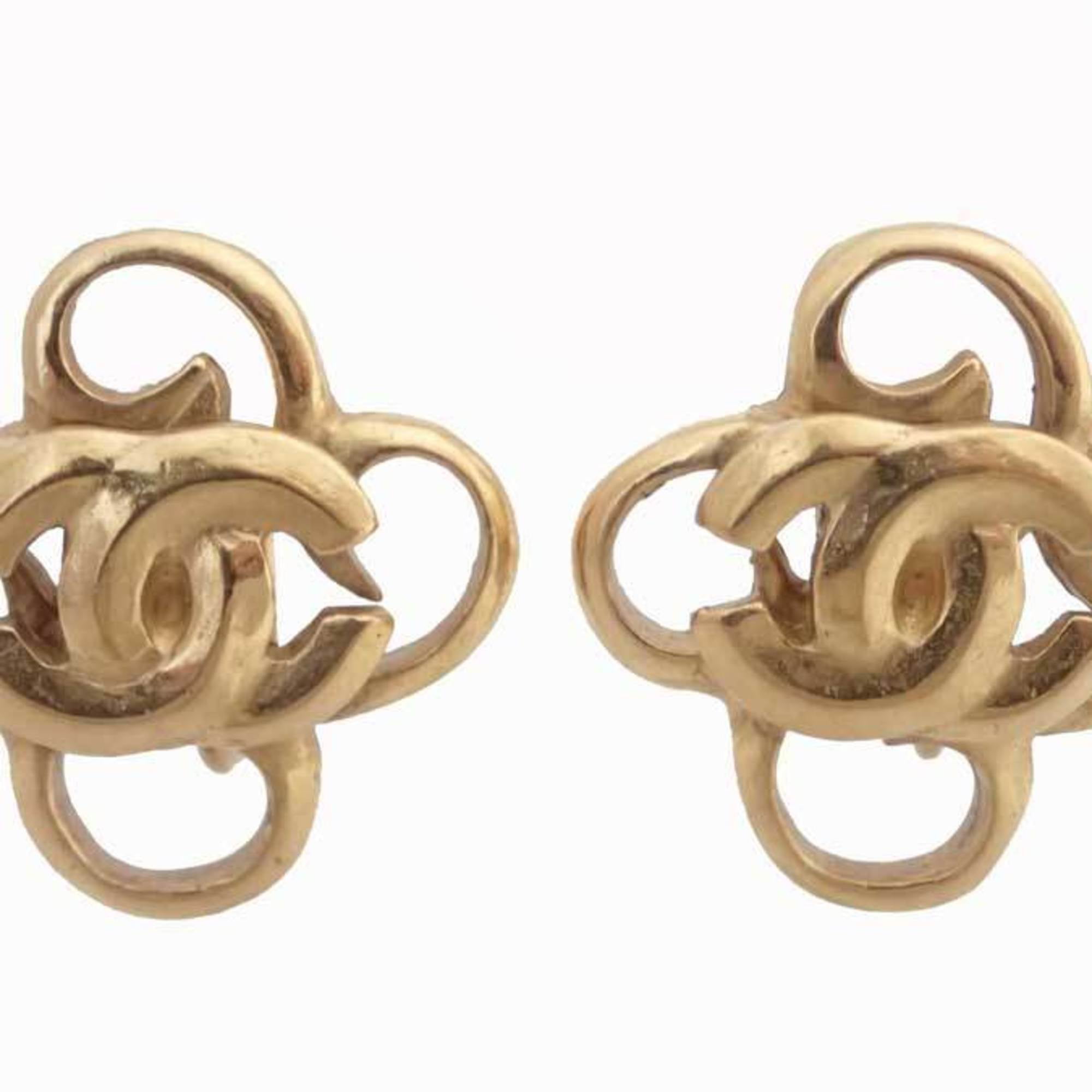 Authenticated Used Chanel CHANEL earrings here mark gold metal material  ladies