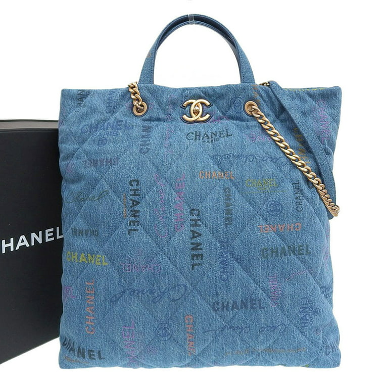 Authenticated Used Chanel CHANEL maxi shopping bag here mark 2WAY denim  blue AS3128 