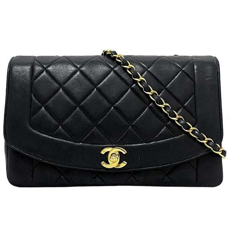 Authenticated Used Chanel Chain Shoulder Bag Black Gold Diana A01165  Matrasse 25cm Lambskin CHANEL Single Coco Mark Turnlock Women's Luxury 