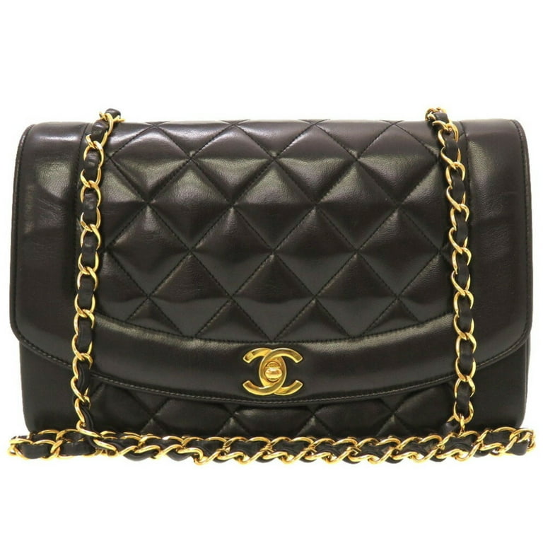 used Pre-owned Chanel Diana 25 Medium Matelasse Lambskin Black Gold Chain Shoulder Bag No. 3 Coco Mark Turnlock (Good), Adult Unisex, Size: (HxWxD)