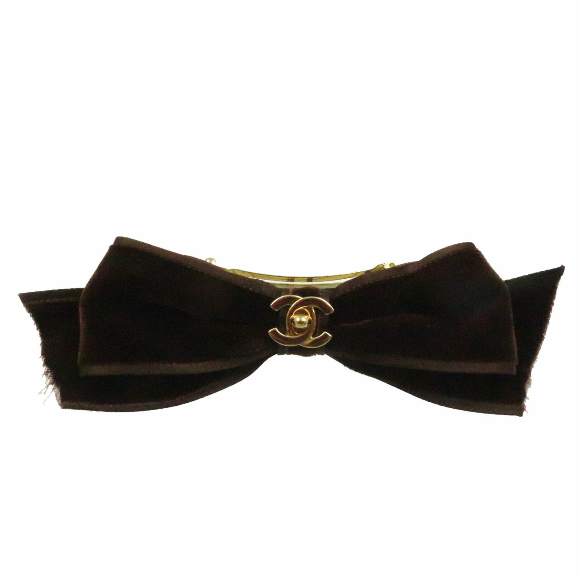Authenticated Used Chanel Suede Brown Valletta Hair Clip Ribbon