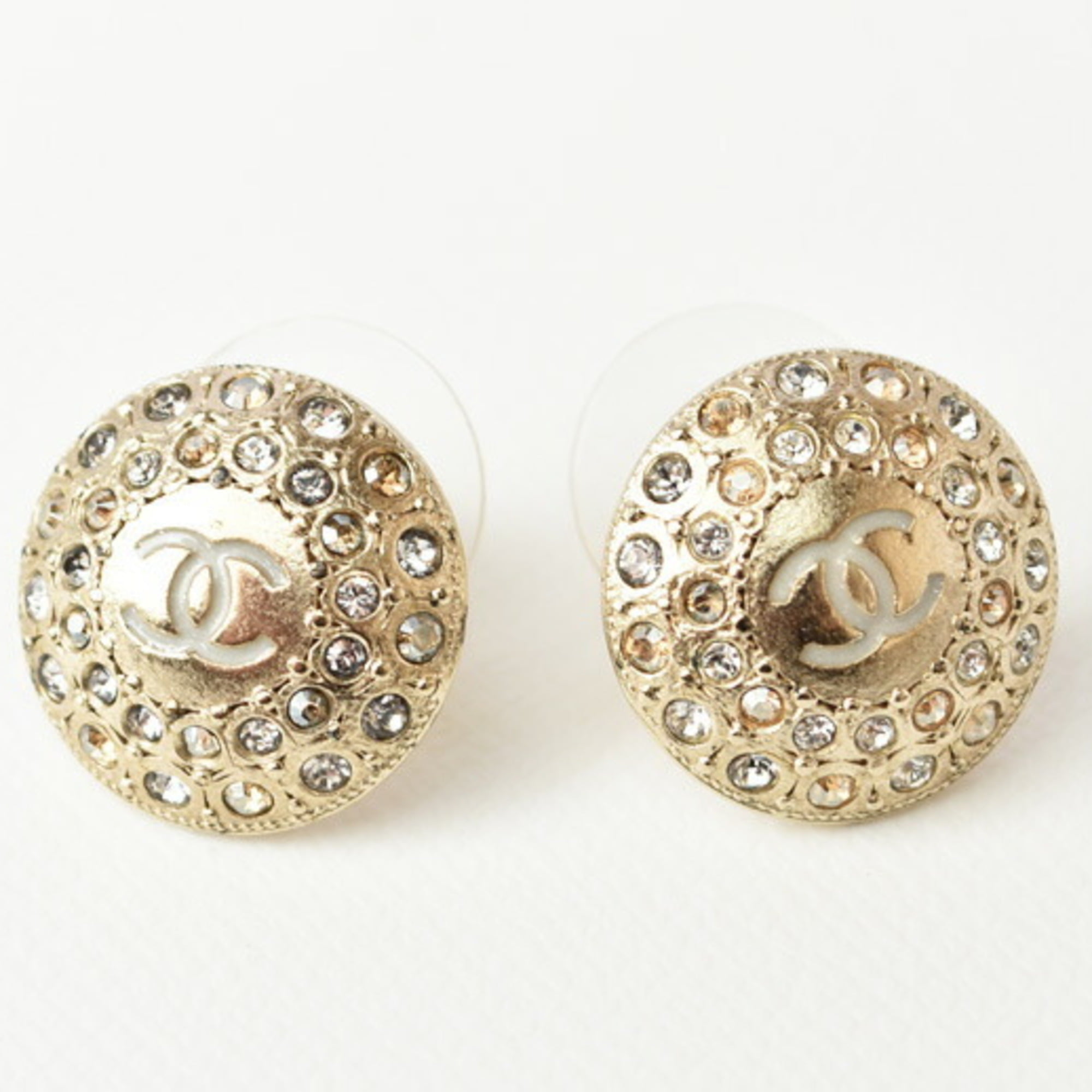 Authenticated Used Chanel earrings CHANEL circle motif rhinestone gold