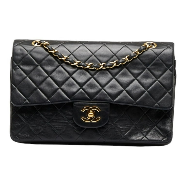 used Pre-owned Chanel Matelasse 25 Double Flap Chain Shoulder Bag Black Leather Ladies Chanel (Good), Adult Unisex, Size: (HxWxD): 16cm x 25cm x 6.5cm