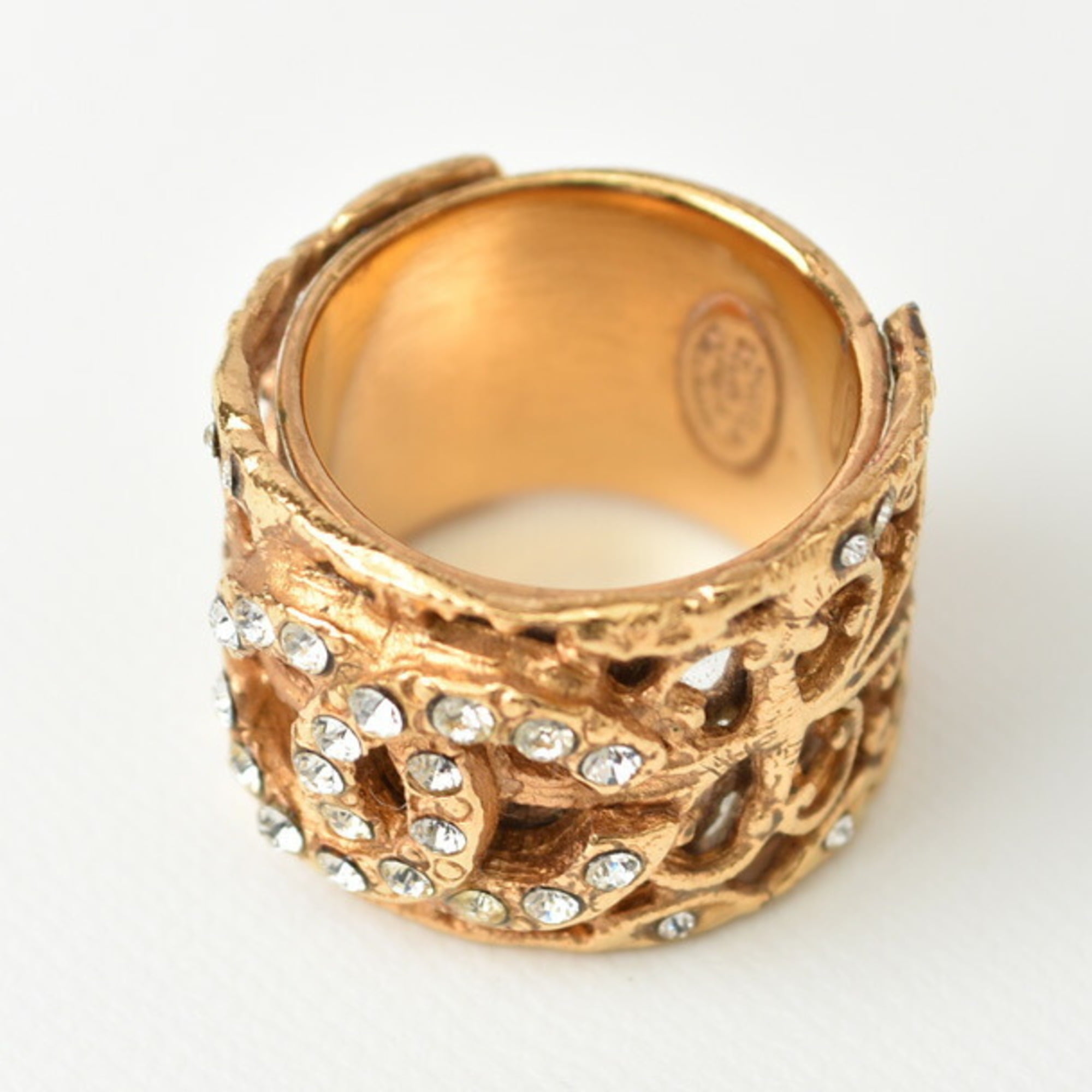 Authenticated Used Chanel ring CHANEL here mark rhinestone gold No. 15 
