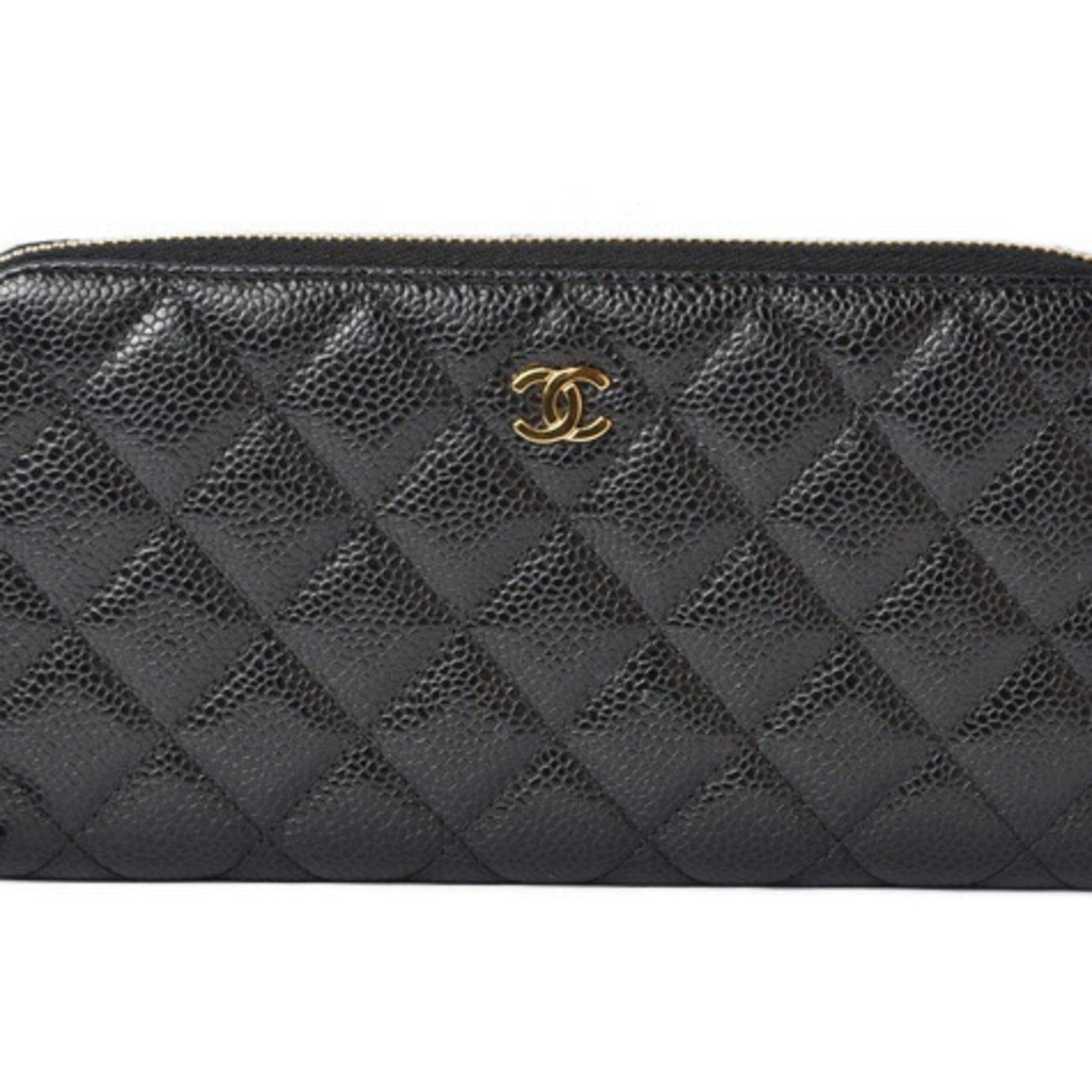 Authenticated Used Chanel wallet CHANEL long quilting matelasse caviar skin  black A50097 