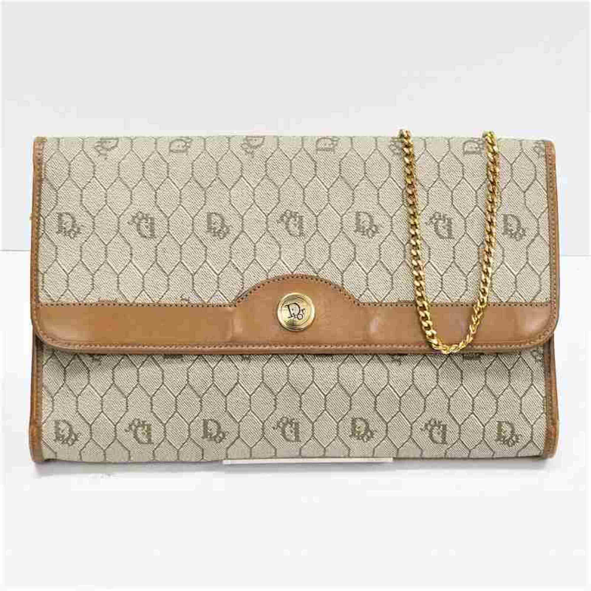 Christian Dior Clutch Authentic Beige Honeycomb Fabric & 