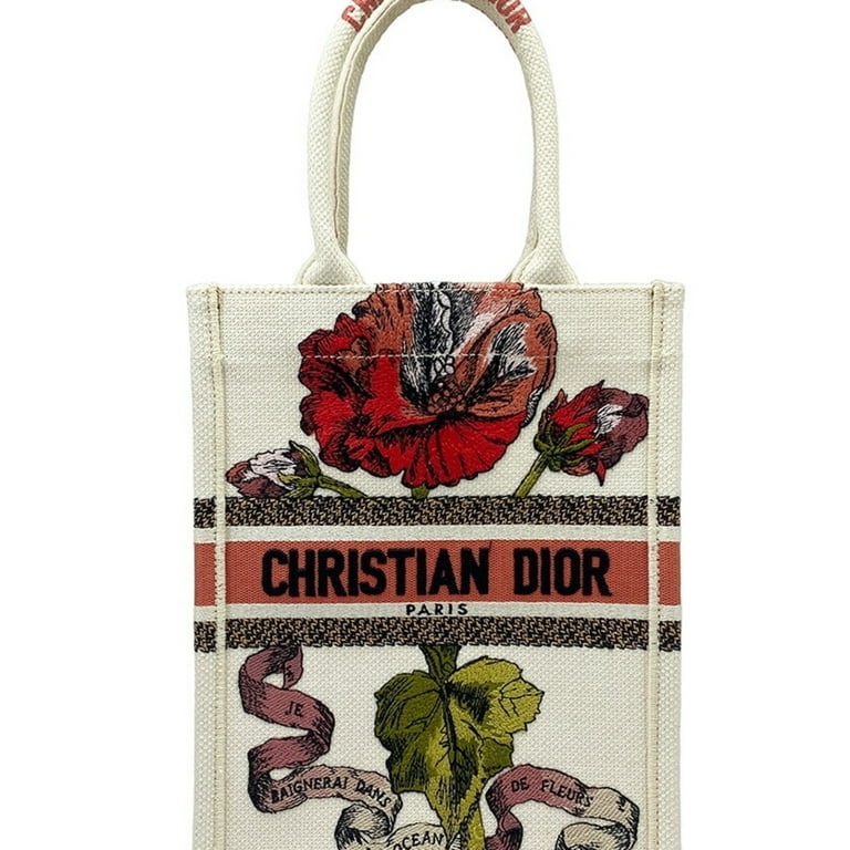 Authenticated used Christian Dior Book Tote Small Vertical Canvas Flower Multicolor Beige Bag, Adult Unisex, Size: (HxWxD): 25cm x 20cm x 8cm / 9.84