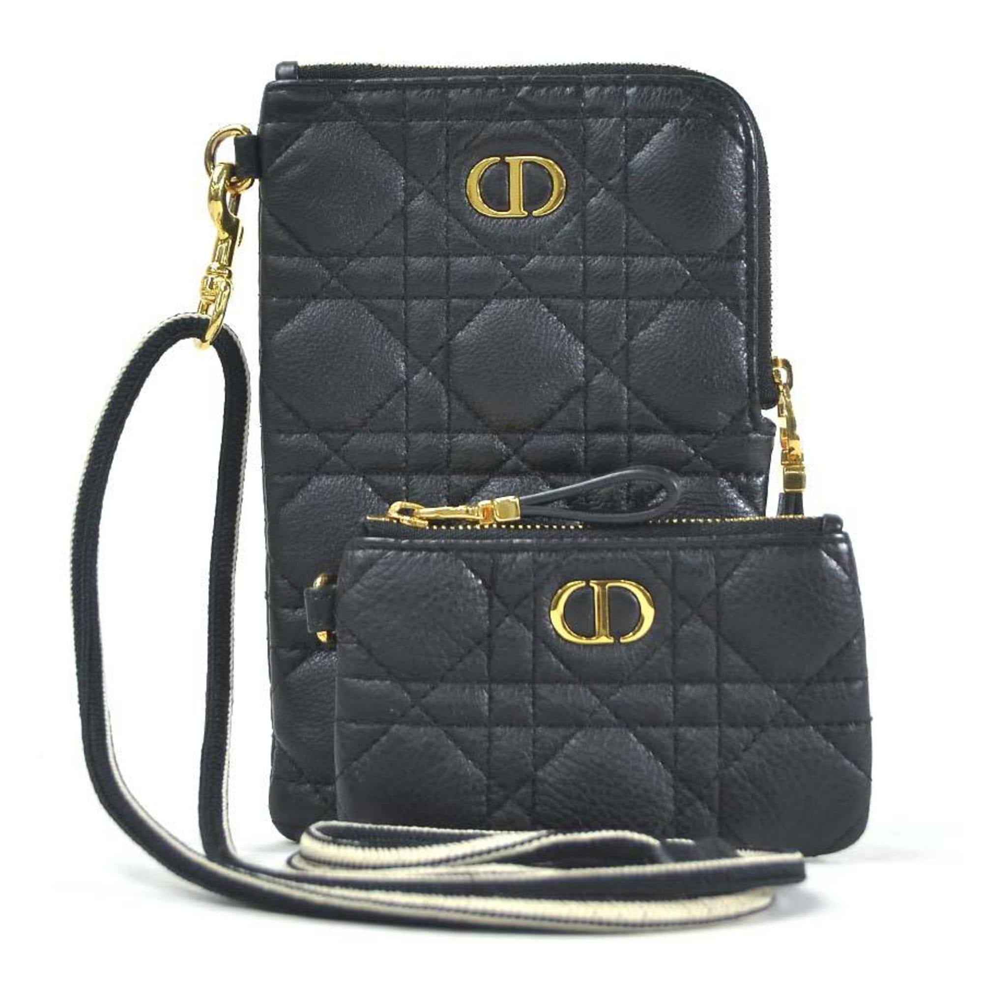 Authenticated Used Christian Dior Pouch Shoulder Canage DIOR CARO  Multifunction Black Calfskin Women's S5036UWHC_M900