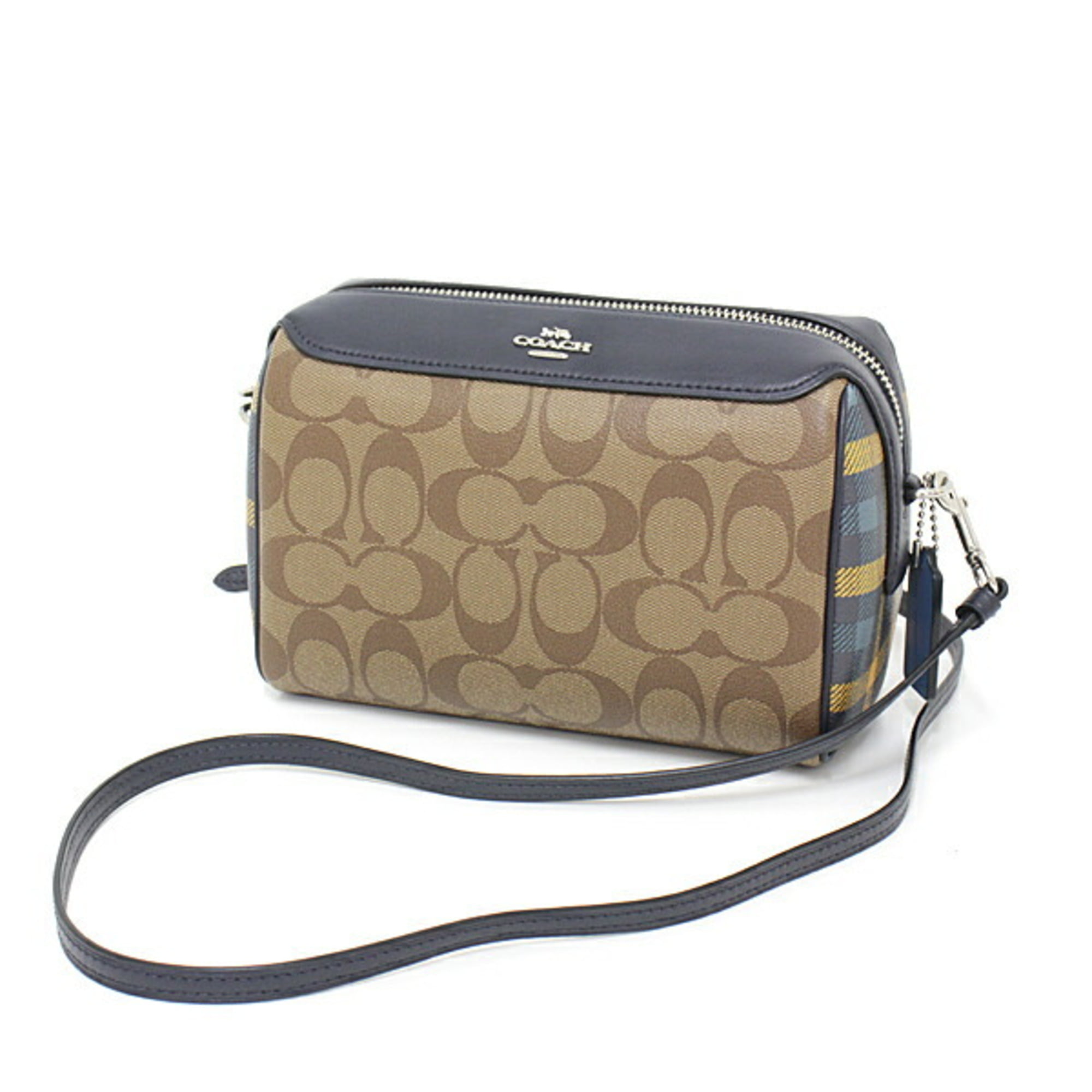 Authenticated Used Coach COACH Signature Gingham Check Print Bennett  Crossbody Factory Line Navy / Khaki Multicolor PVC Coated Canvas Leather  F76630 