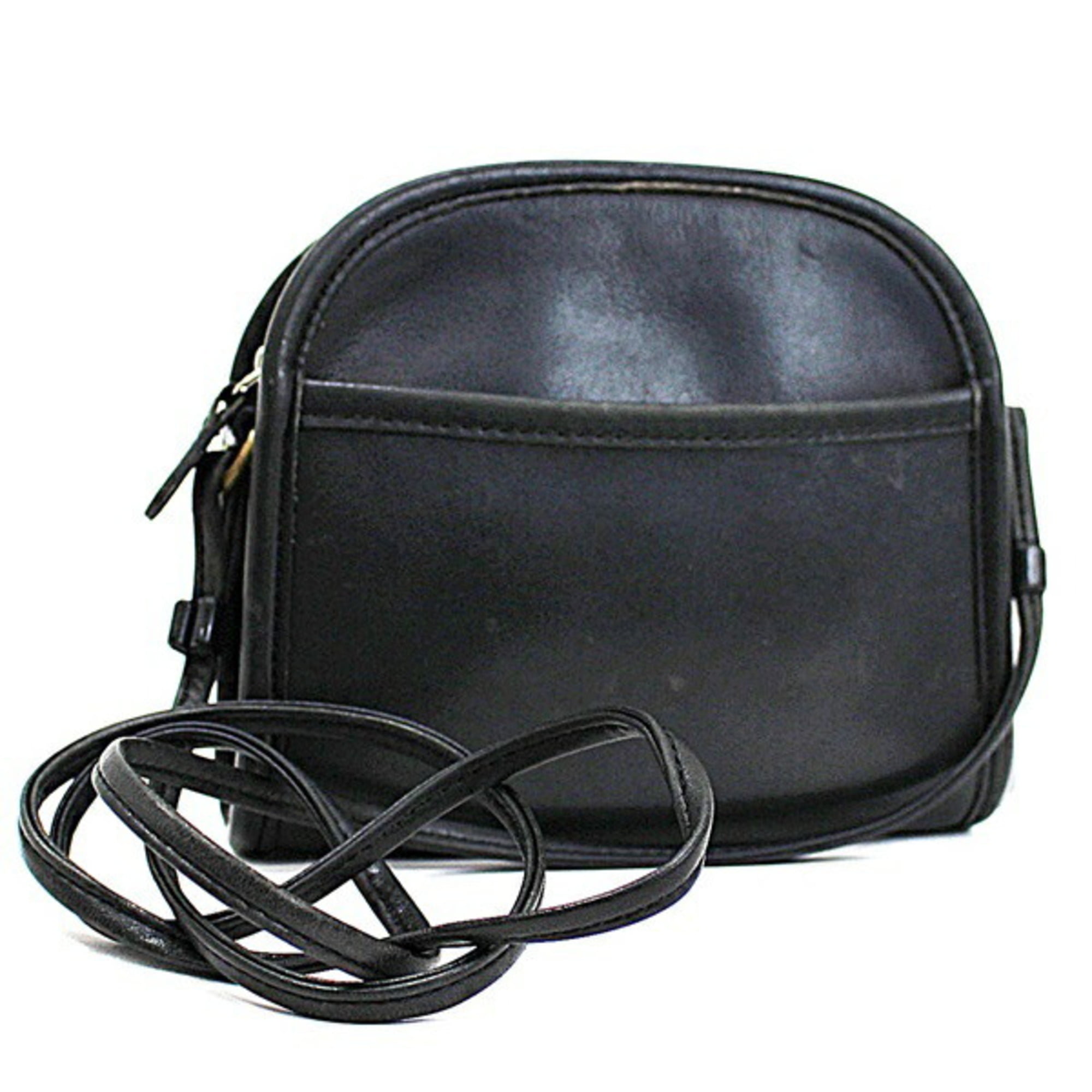 Authenticated Used Coach leather mini shoulder bag black 9017 COACH ladies  pochette half moon type