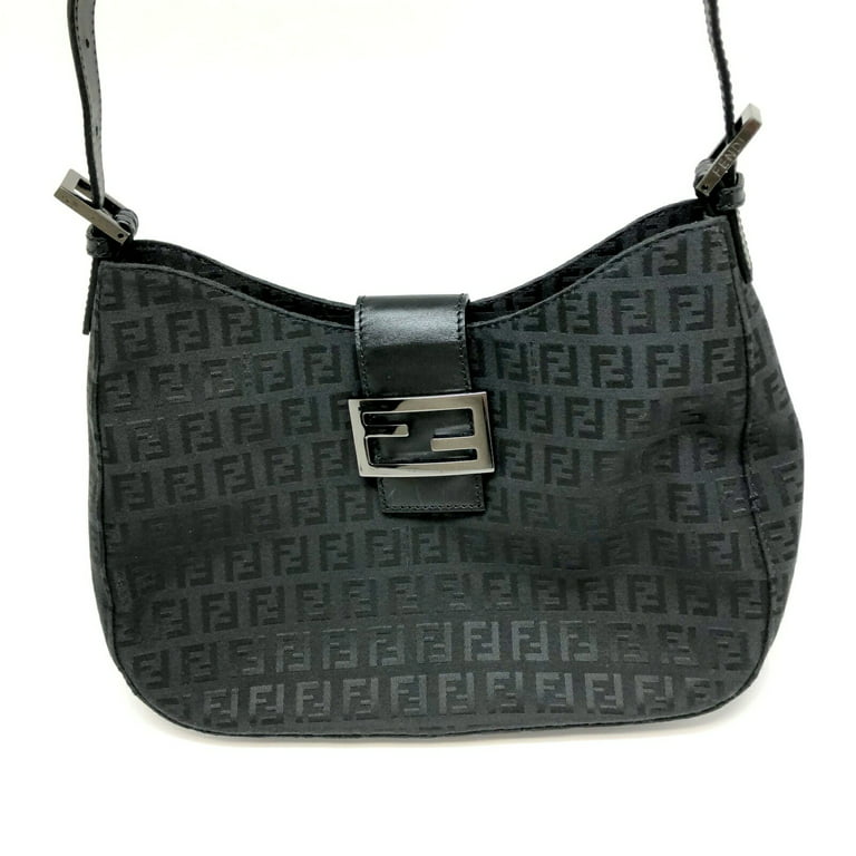 Authenticated Used FENDI Fendi Semi-Shoulder Bag 8BR036 Zucchino Canvas Leather  Black Silver Hardware Women's 