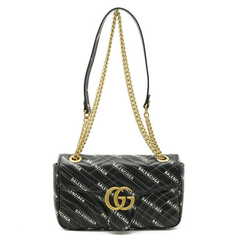 Authenticated Used GUCCI Gucci BALENCIAGA Balenciaga Collaboration GG  Marmont The Hacker Project Small Bag Shoulder Black 443497 