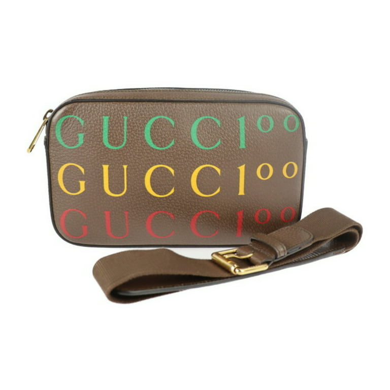 Authenticated Used GUCCI Gucci Belt Bag 100th Anniversary Waist 602695 Calf  Leather Brown Multicolor Gold Hardware Logo Body Pouch Bum 