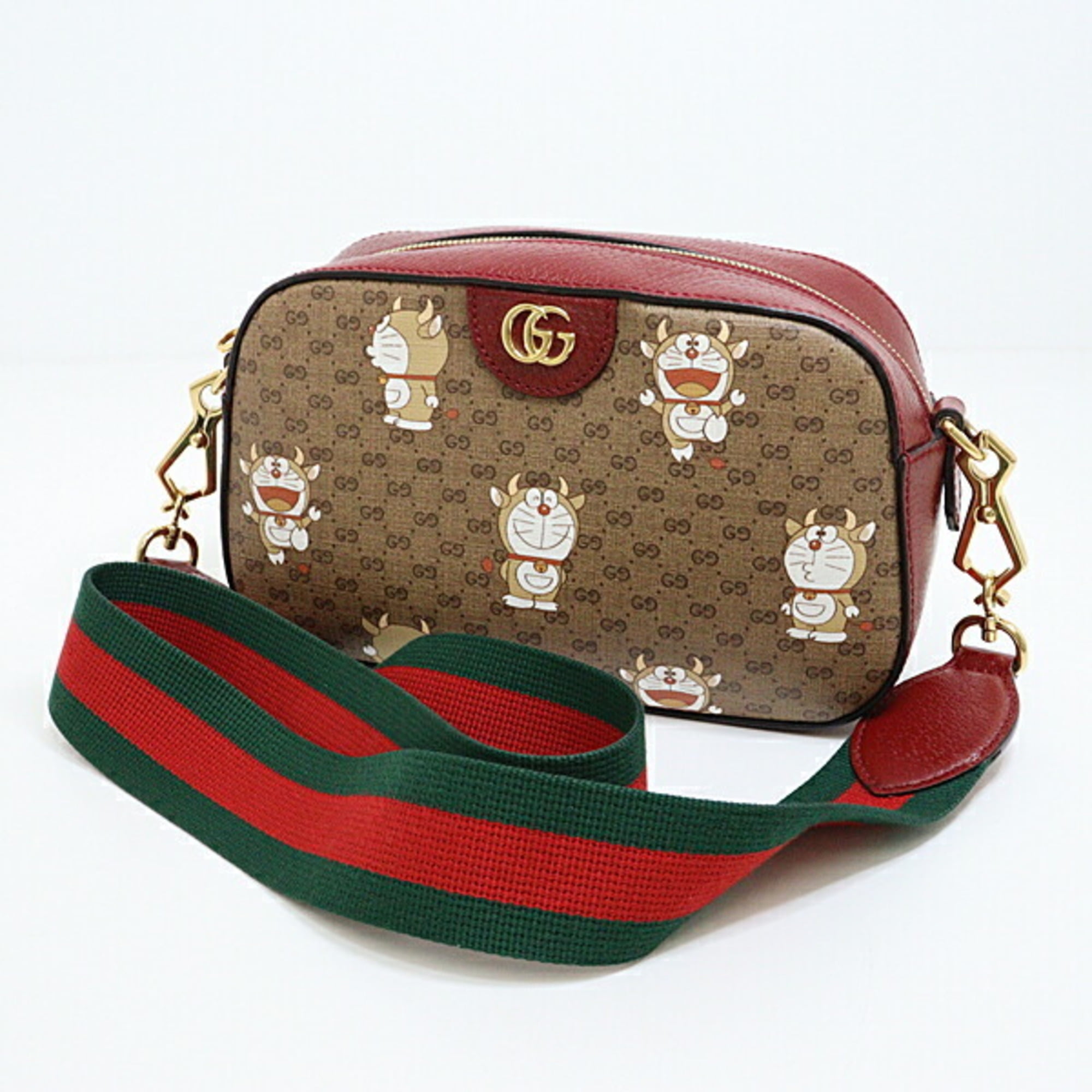 Authenticated Used Gucci GUCCI×DORAEMON Doraemon GG Supreme Shoulder Bag  574886 Beige Red 