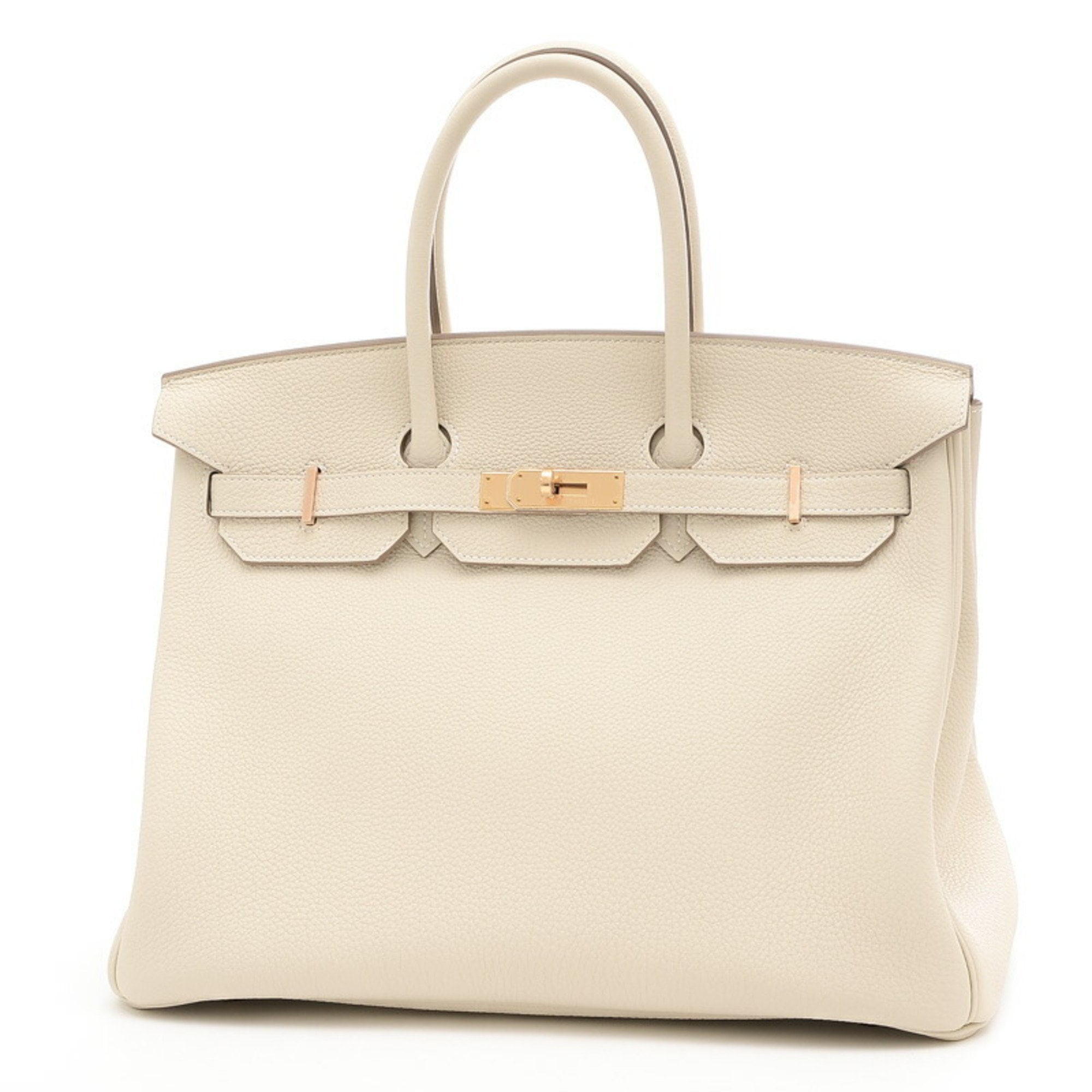 Authenticated Used Hermes Birkin 35 Togo Cle handbag rose gold metal