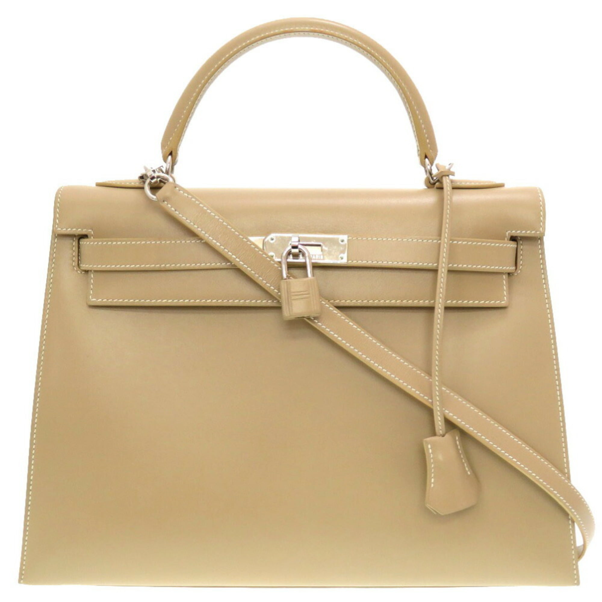 Authenticated Used Hermes Kelly 32 Outer sewing box calf beige new