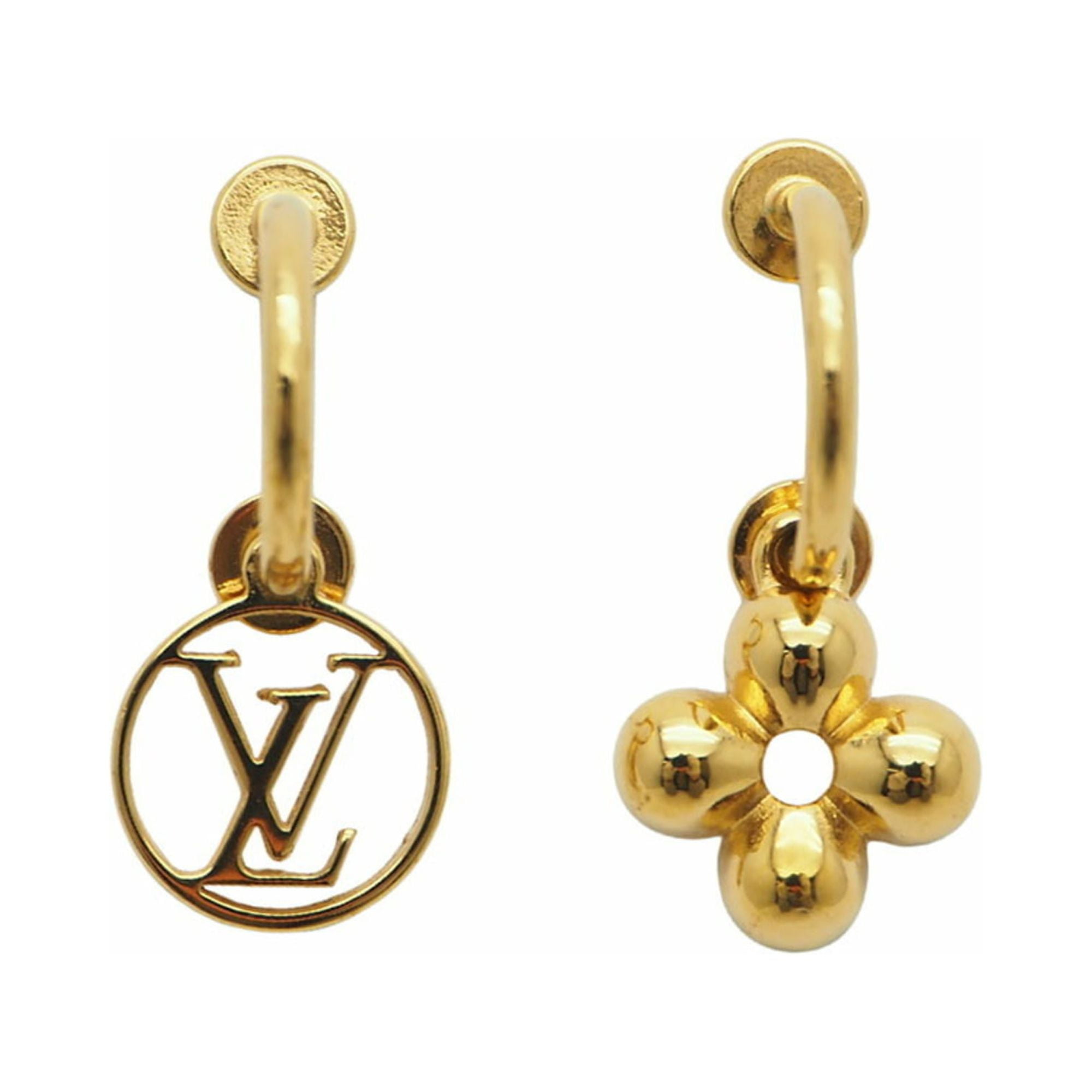 Authenticated Used LOUIS VUITTON Louis Vuitton Bookle Dreille Blooming  Earrings Gold M64859 LV Circle Monogram Flower