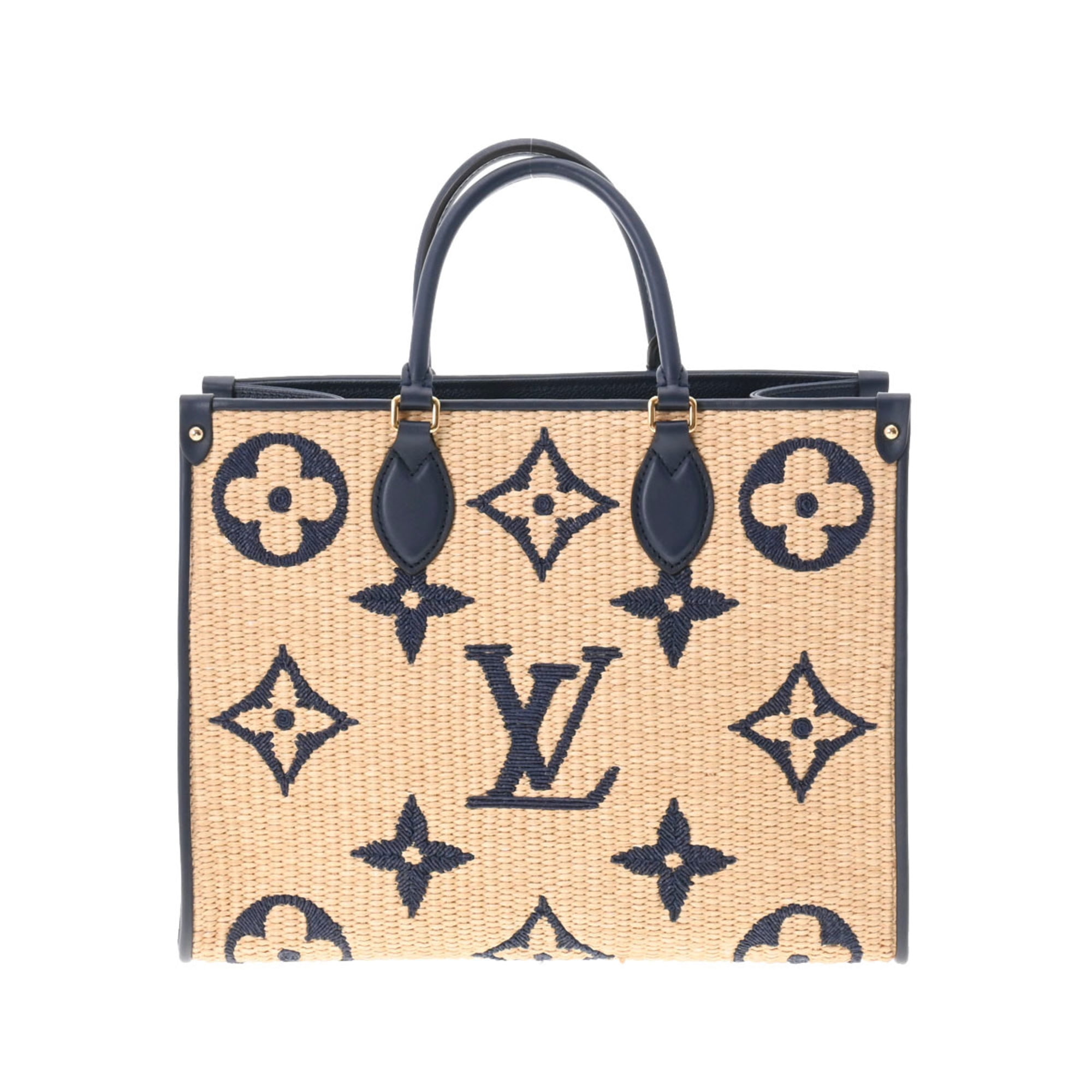 Authenticated Used LOUIS VUITTON Louis Vuitton Monogram On The Go MM Blue  M57723 Ladies Raffia Tote Bag