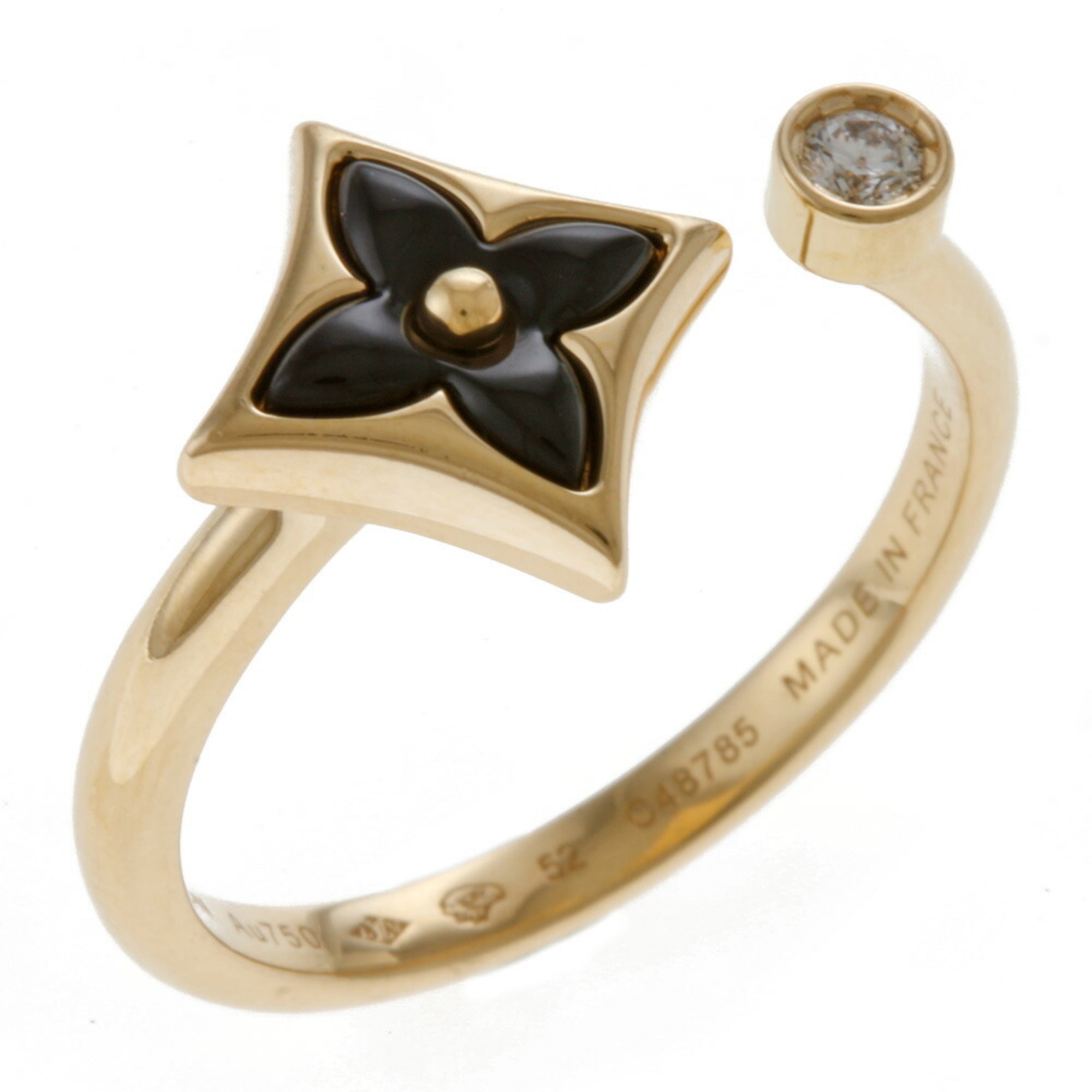 Louis Vuitton Color Blossom Mini Star Ring, Yellow and Onyx and Diamond Gold. Size 52