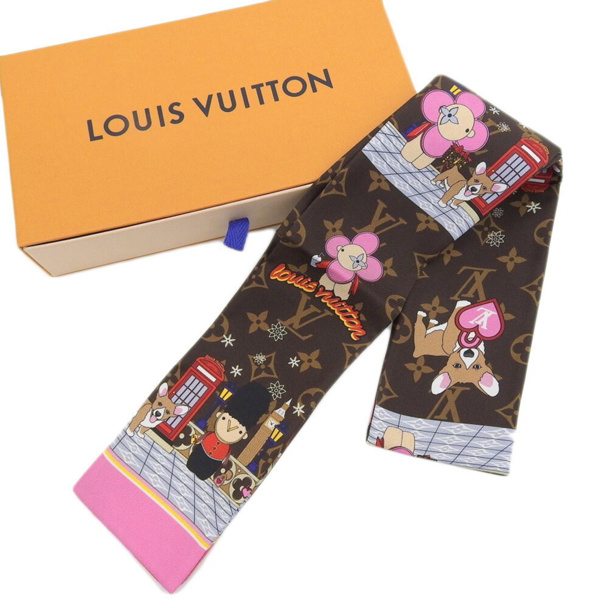 Authenticated Used Louis Vuitton LOUIS VUITTON Monogram Bandeau Christmas  Vivienne Scarf Silk M00489 