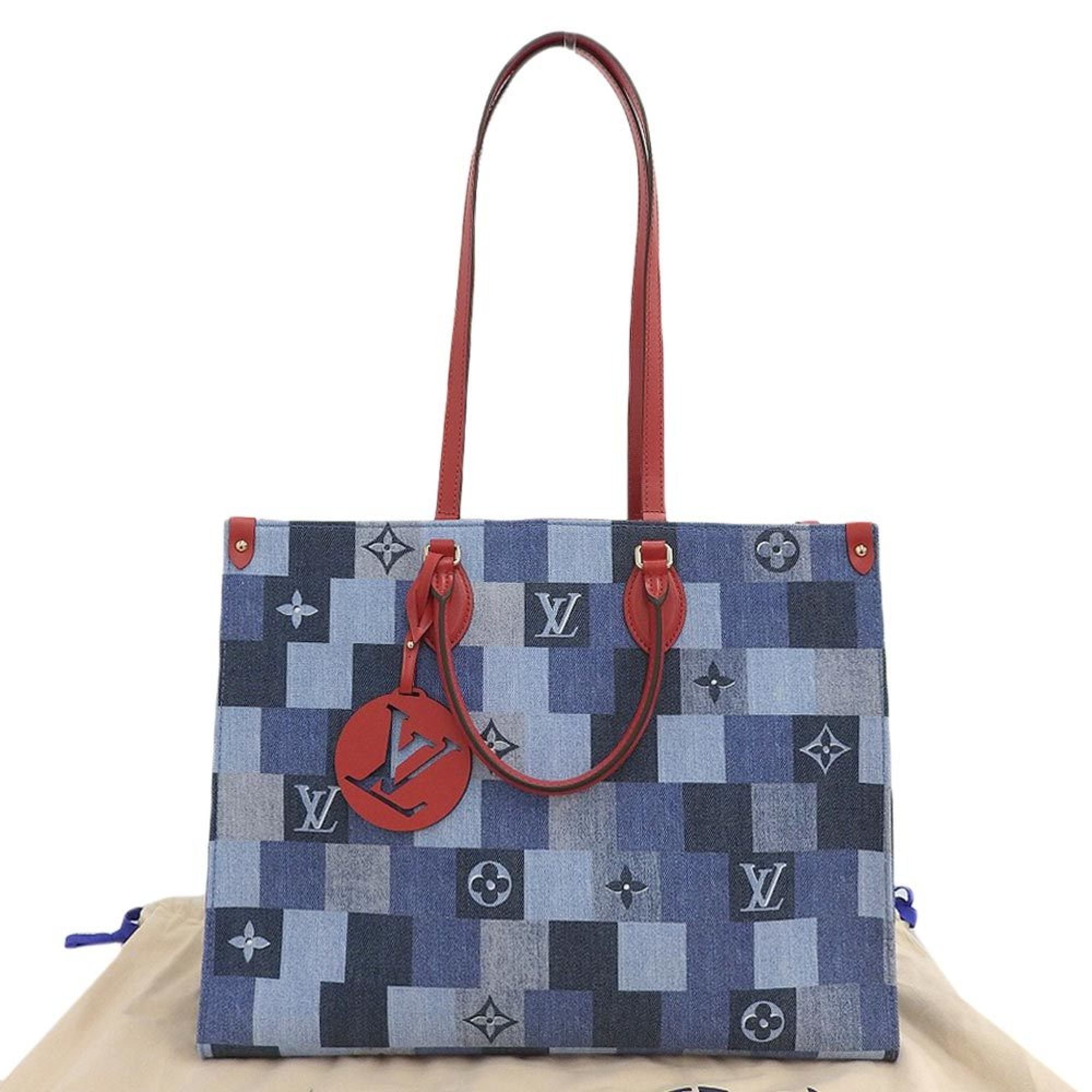 Louis Vuitton Neverfull MM Denim Monogram Check Blue/Red in Denim