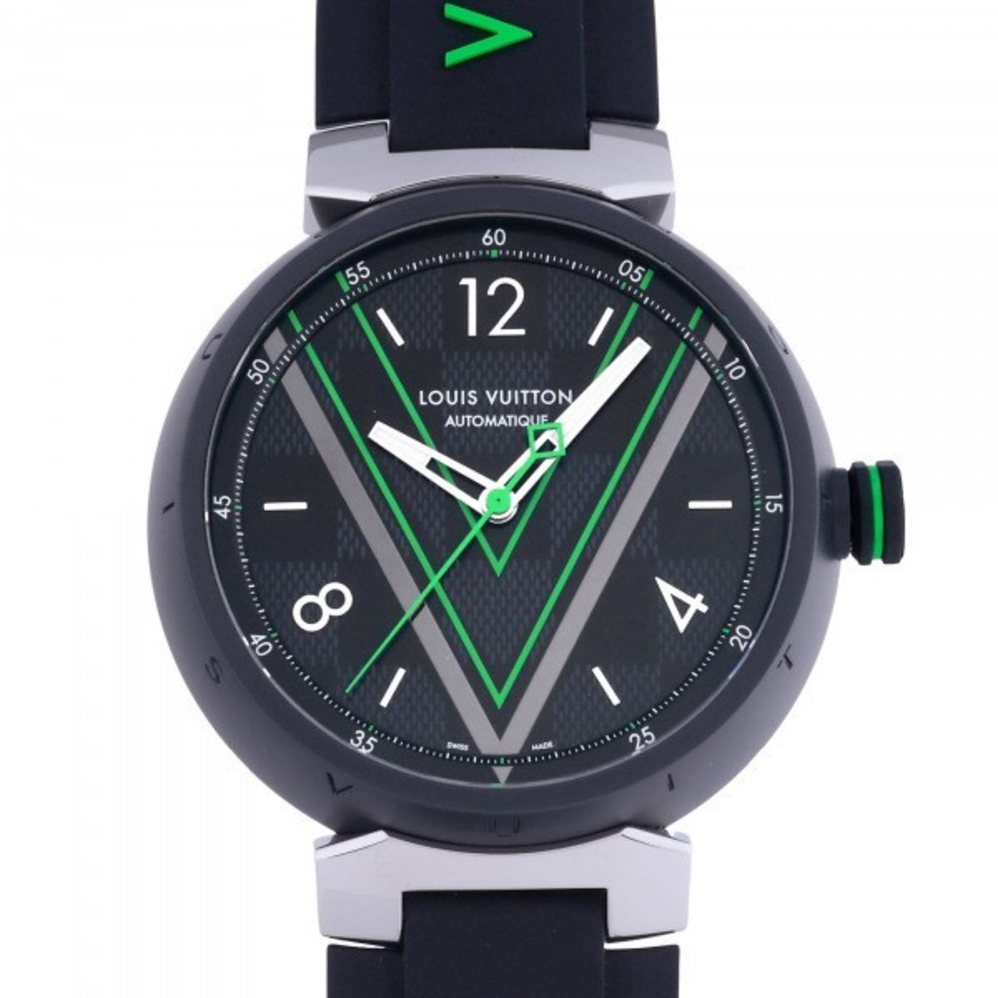 Authenticated Used Louis Vuitton LOUIS VUITTON Tambour Otomatic Damier  Graphite Race QBB161 Black Dial Watch Men's 
