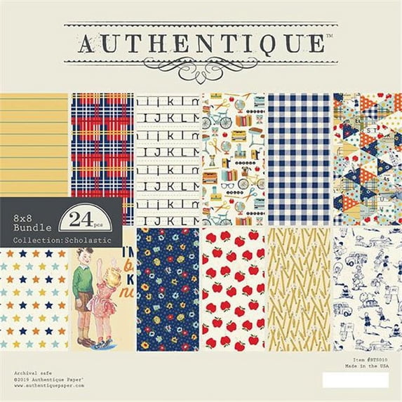 Authentique Paper BTS010 8 x 8 in. Double-Sided Cardstock Pad, Scholastic - 6 Designs - 24 per Pack