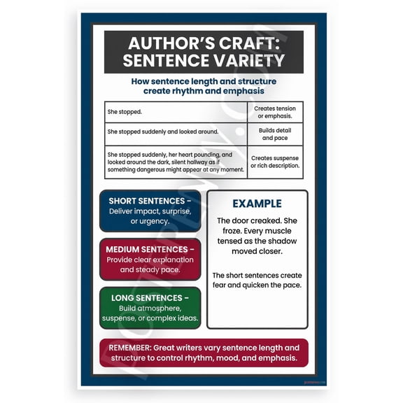 Author's Craft Sentence Variety Educational 12x18 US Made Poster