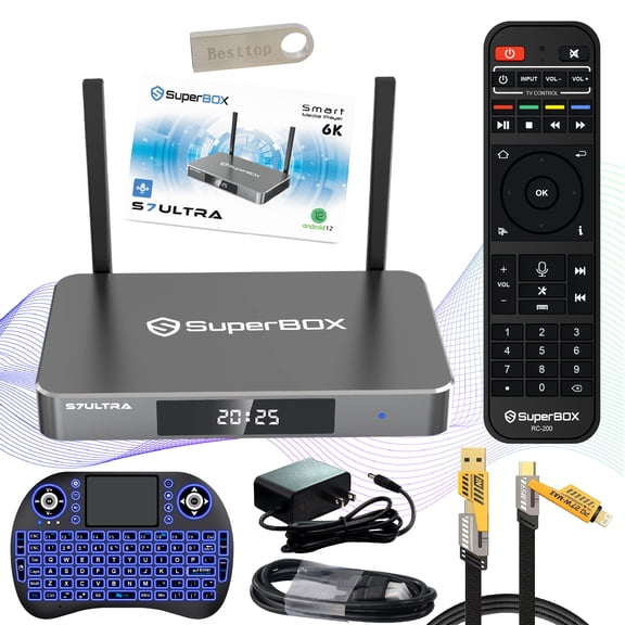 Authorised Latest 2026 Superbox S7 Ultra with4GB RAM+128GB Storage, S7ultra with Voice Remote, 6K HDMI, Power Supply, 2T2R Dual Band WiFi, Android 12, Easy Setup Guide