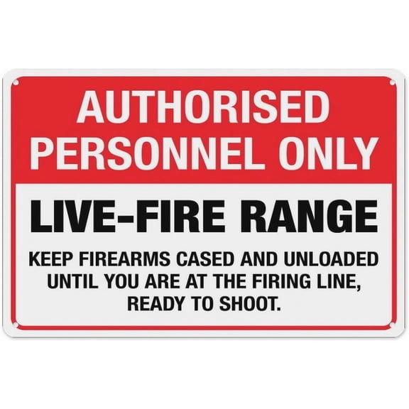 Authorised Personnel Only Live Fire Range Keep Fire Arms Cased Sign 8"x12", Aluminum Tin Warning Signs for Home Outdoor Garden, High Visibility Security Sign