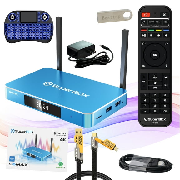 Authorised Superbox S6 Max 2024 Fully Loaded for TV, Newest Edition Super Box S6max, 4G+64G, Powerful Media Bundle Box S6 Max Stable Bundle Box with Voice Remote, Time Shift, Parental Control Time