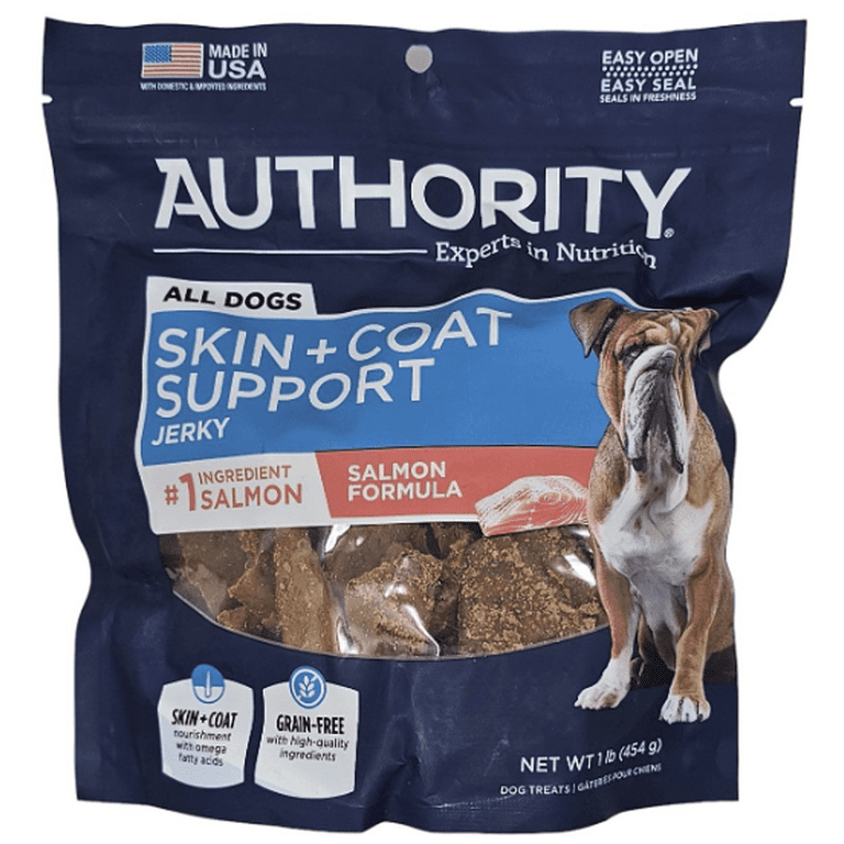 Authority Skin and Coat Support Salmon Jerky 1lb Dog Treat