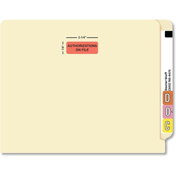 Authorizations On File Label, 2-1/4” x 7/8”, Fluorescent Red/Black, HIPAA Compliance, Permanent Adhesive, 420 Stickers/Box,