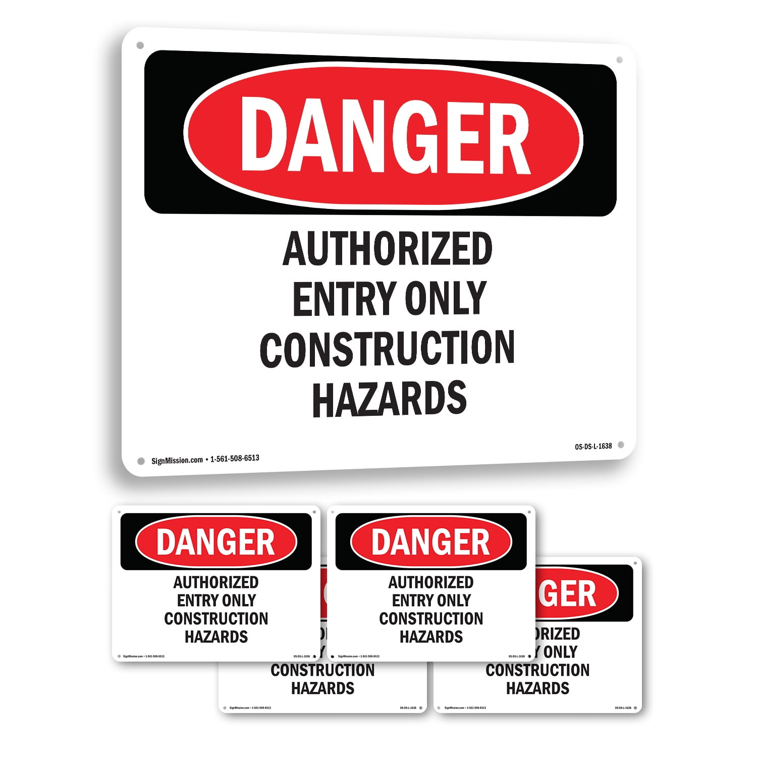 Authorized Entry Only Construction Hazards OSHA Danger Rigid Plastic ...