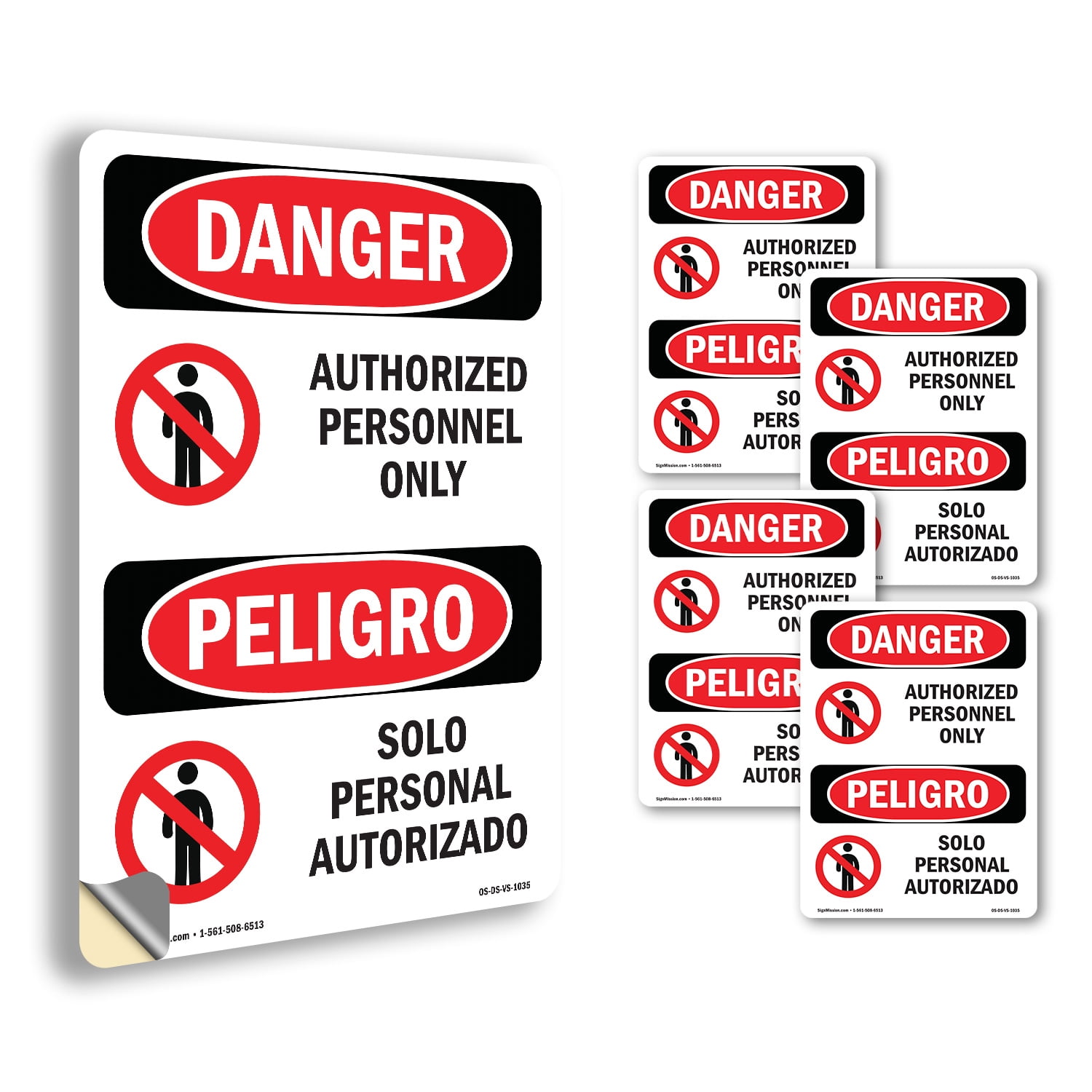 Personnel Labels Authorized Personnel Only Bilingual OSHA Danger Vinyl Decal Label 14 ...
