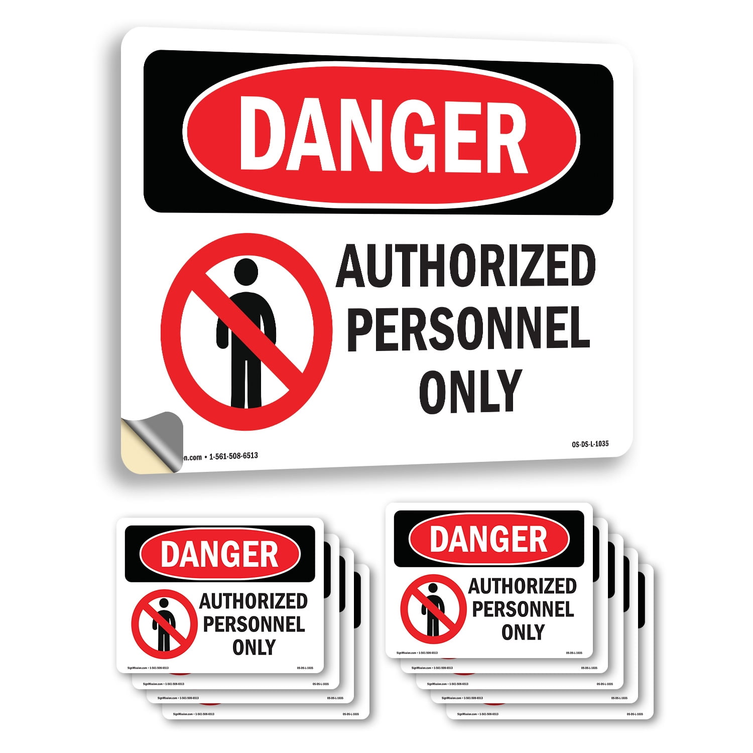 Personnel Labels Authorized Personnel Only OSHA Danger Vinyl Decal Label 18 Inch x 12 ...