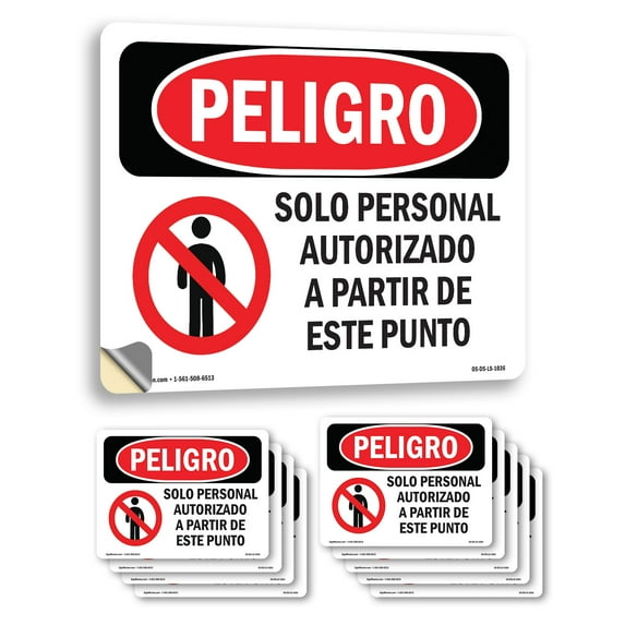 Authorized Personnel Only Spanish OSHA Danger Vinyl Decal Label 5 Inch x 3.5 Inch - 10 Pack