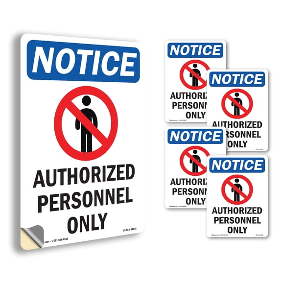 Authorized Personnel Only With Symbol OSHA Notice Vinyl Decal Label 5 Inch x 3.5 Inch - 5 Pack