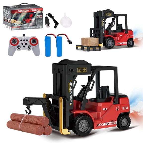 Authticar RC Forklift Truck, 1:24 Scale 2 in 1 Transform Lift Fork & Hook, Teen Forklift Toy, 11 Channel Remote Control Forklift for Adults with Spray Light RC Construction Vehicles Toy Y101