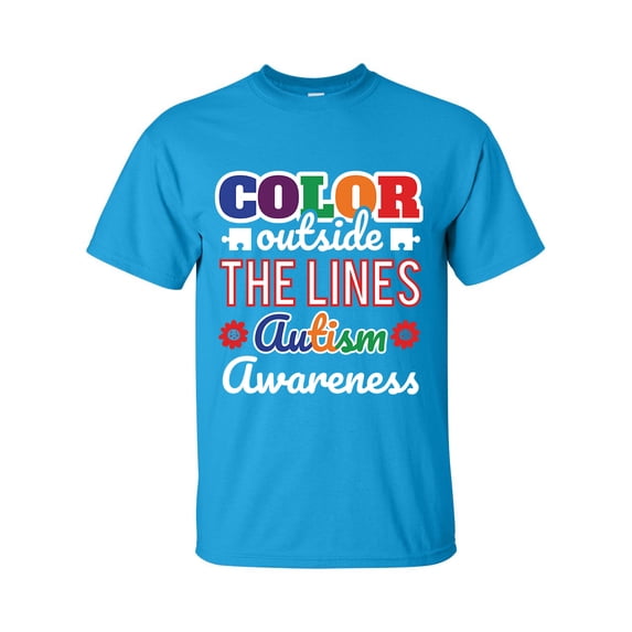 Autisim Awareness Color Outside the Lines Unisex Adult Short Sleeve T-shirt-Sapphire-small